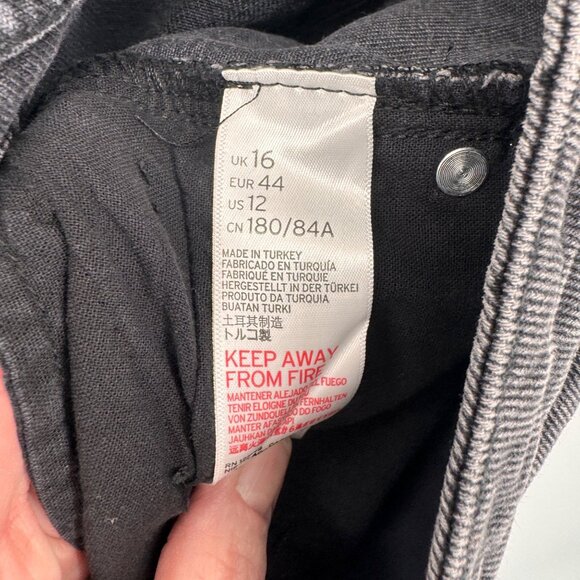 Topshop High Rise Straight Leg Plus Jeans Womens 16 Black Cotton Raw Hem NEW - Picture 6 of 9